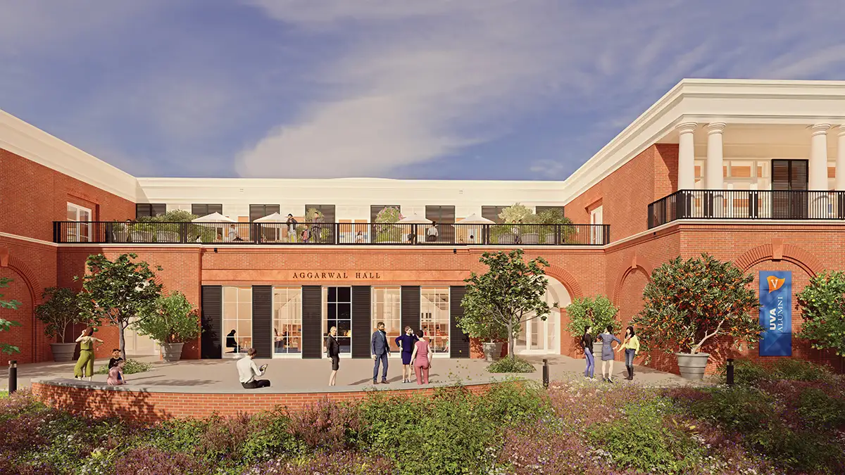 East terrace of Aggarwal Hall, as seen from the east lawn