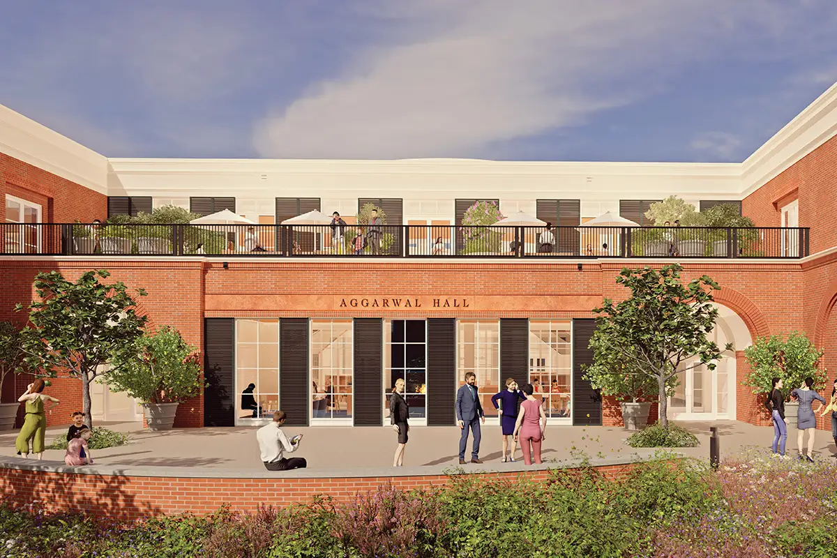 The Young Alumni Council Rooftop Overlook is above the east terrace, visible from Emmet Street