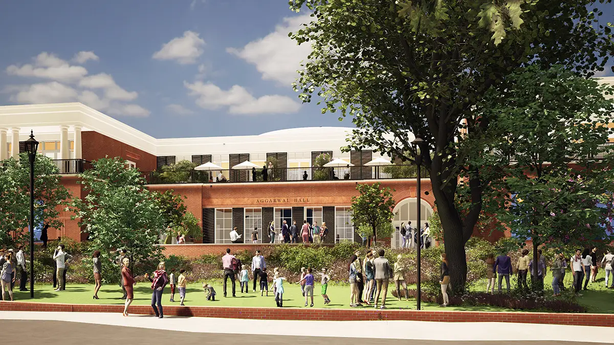 East side of Aggarwal Hall as seen from Emmet Street