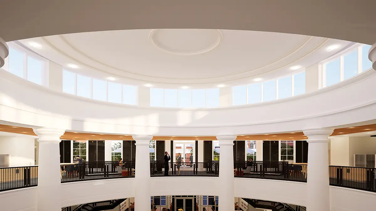 The second floor of the central atrium is reminiscent of the Rotunda