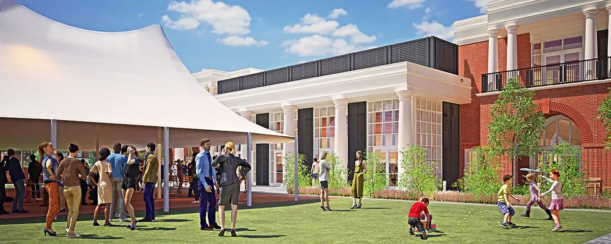 The west terrace shown here with an event tent