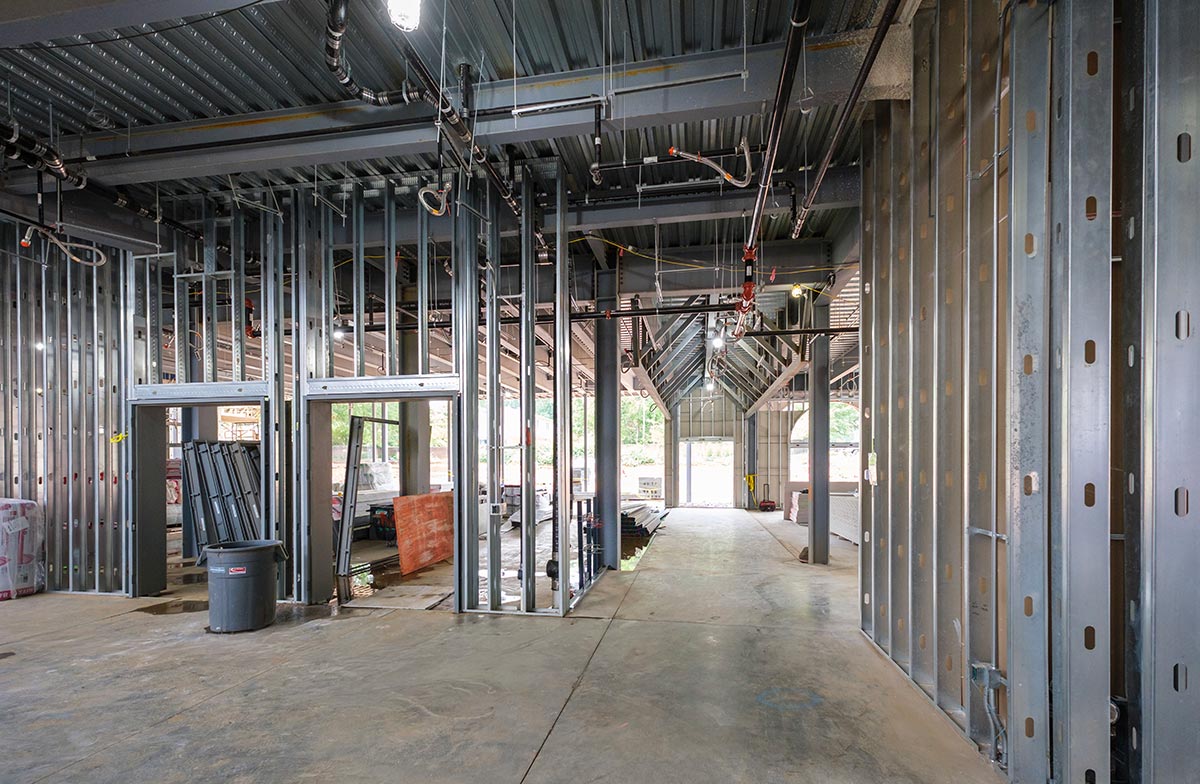 The interior is taking shape as walls begin to be added