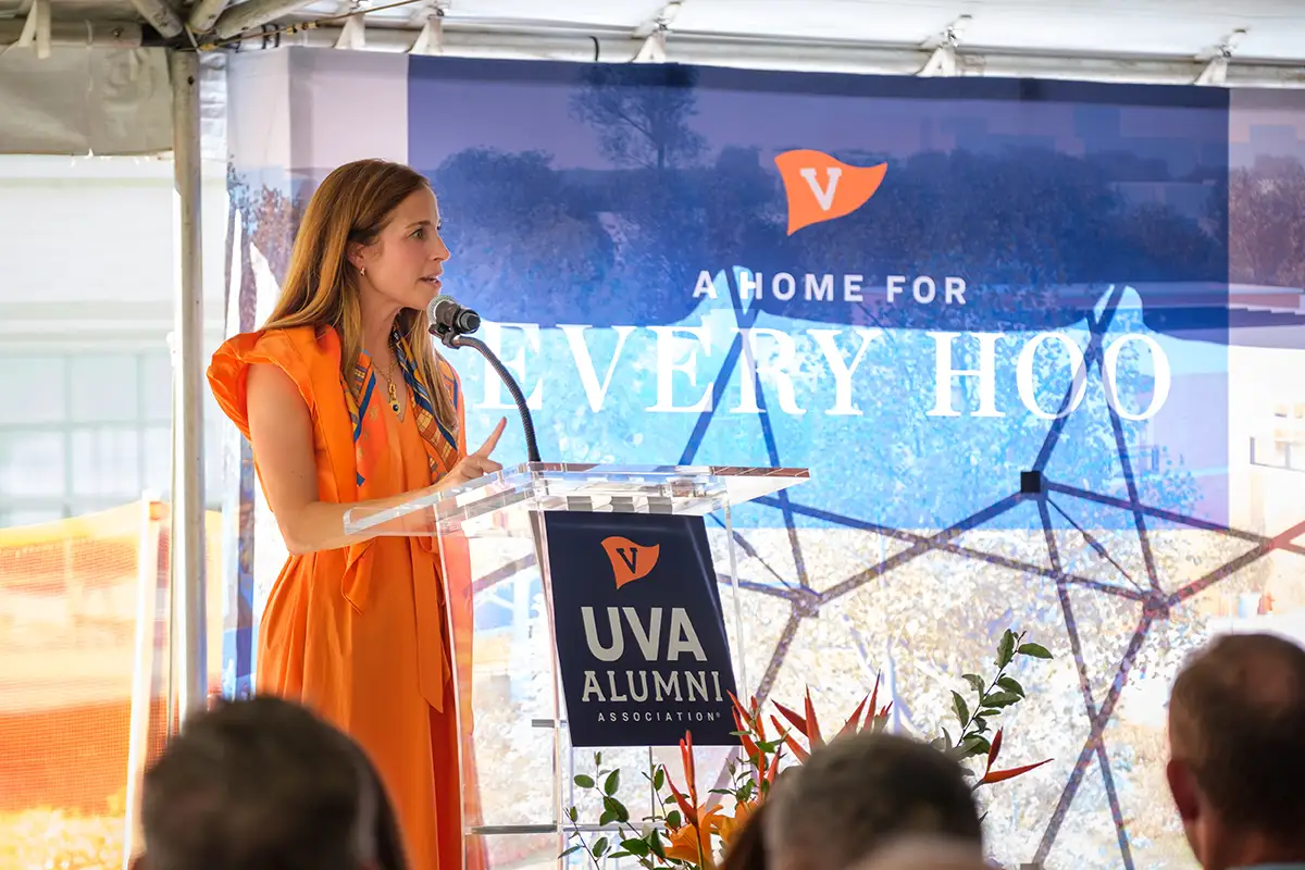 UVA Alumni Association President & CEO Lily West speaking at the groundbreaking ceremony