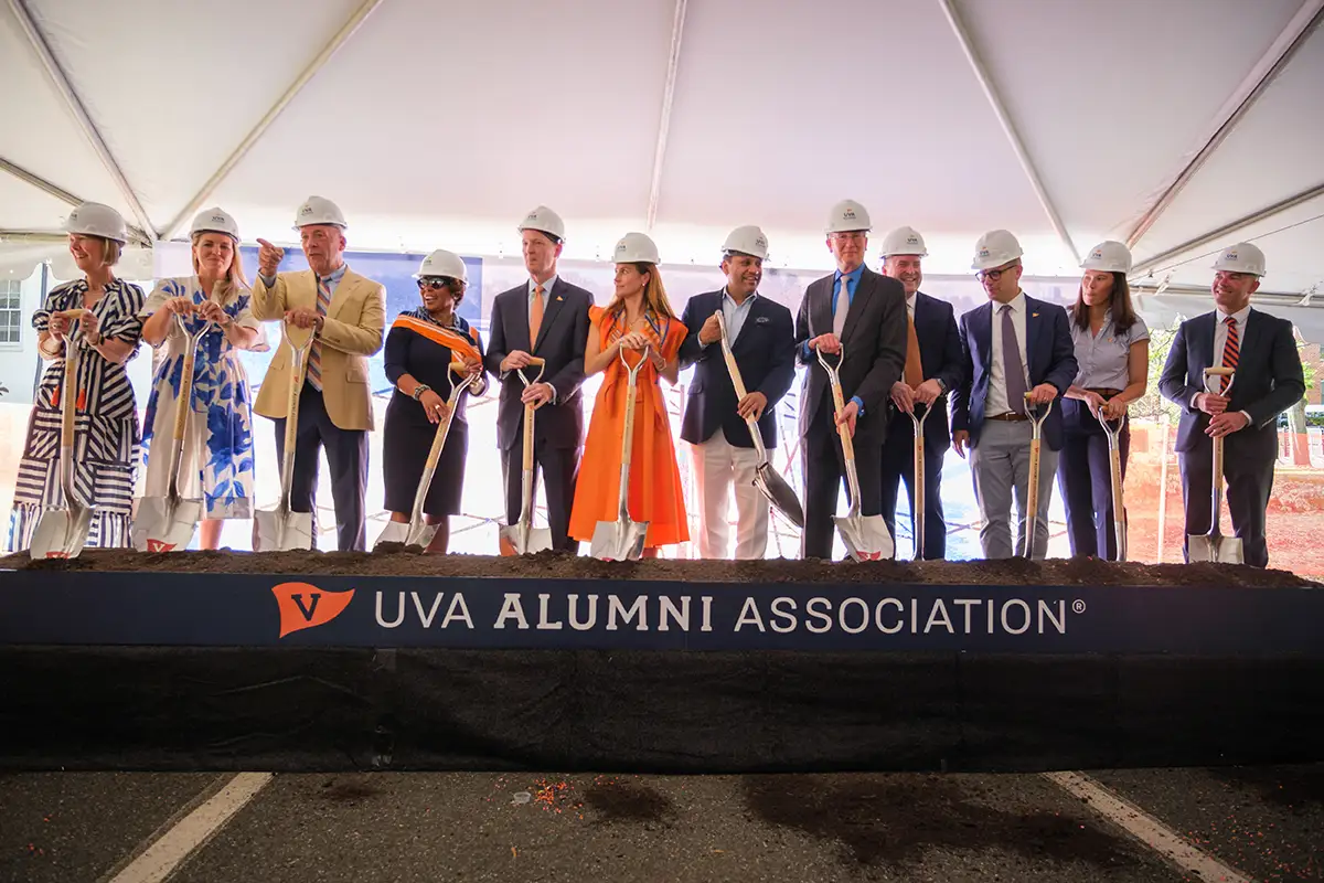 Representatives from the Alumni Association, key donors, building partners and members of the University participate in a ceremonial first dig.