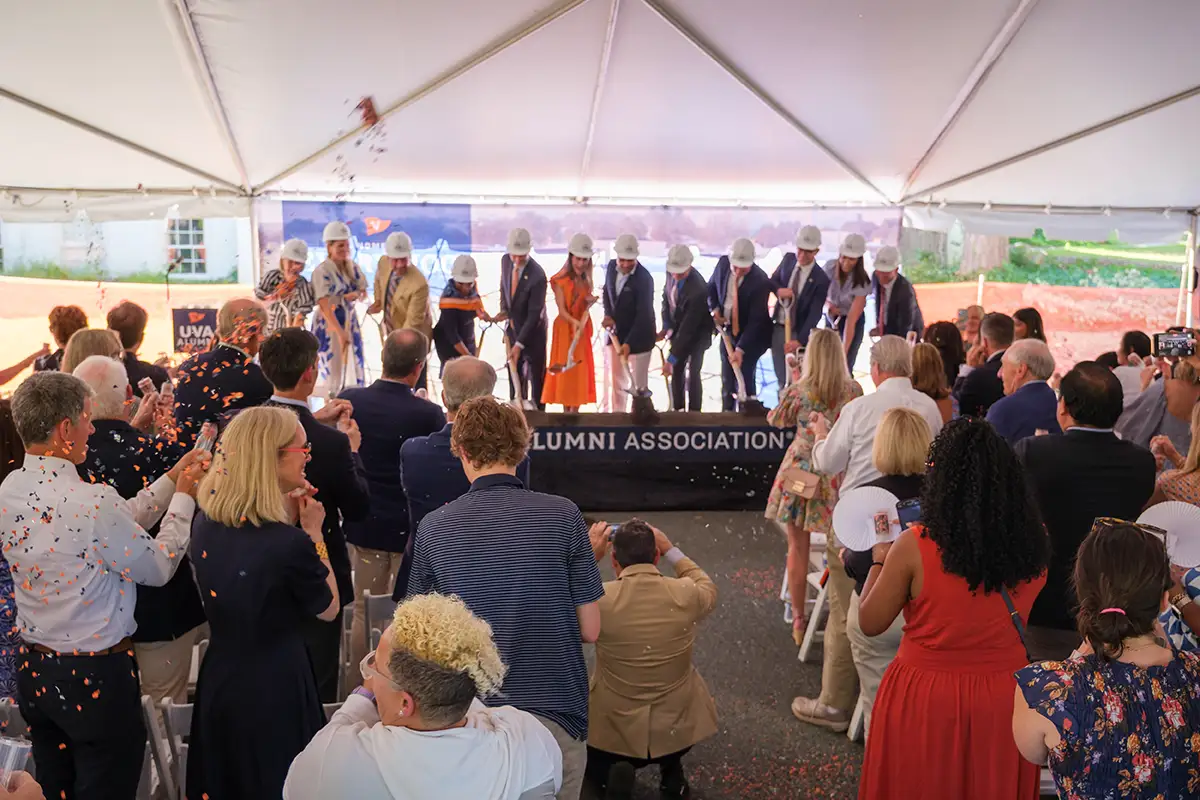 Representatives from the Alumni Association, key donors, building partners and members of the University participate in a ceremonial first dig.