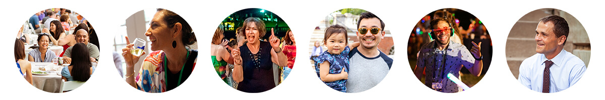 Reunions activities include dinners on the Lawn, receptions, dancing, tours of Grounds, and reconnecting with friends