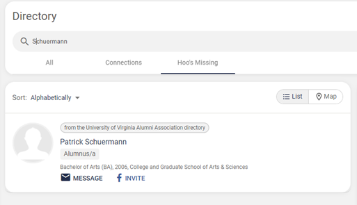 Screenshot of a Hoo's Missing search
