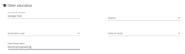 If you don't see your field of study in the dropdown, enter it in the Field of Study (Other) box